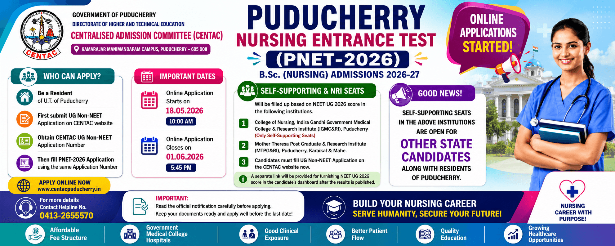 പുദുച്ചേരി നഴ്സിംഗ് എൻട്രൻസ് ടെസ്റ്റ് (PNET-2026) അപേക്ഷകൾ ആരംഭിച്ചു – പൂർണ്ണ വിവരങ്ങൾ
