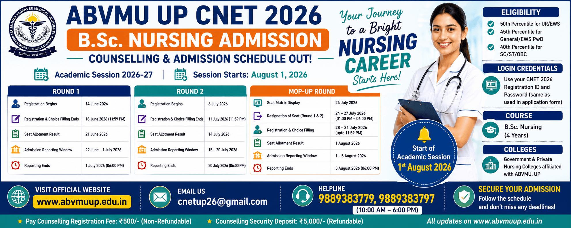 ABVMU UP CNET 2026 Counselling Schedule Announced for B.Sc Nursing Admissions